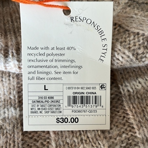 Cream and Tan Pullover Sweater Size Large NWT Knox Rose - Picture 8 of 11